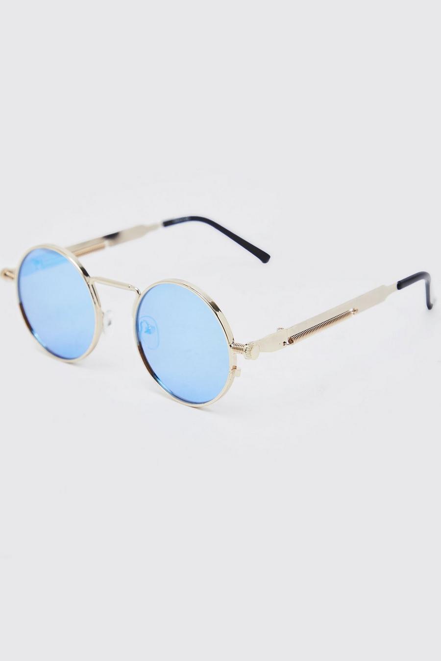 Blue bleu Metal Vintage Screw Arm Sunglasses