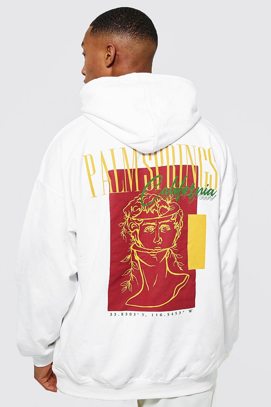 White Oversized Palm Springs Back Print Hoodie image number 1