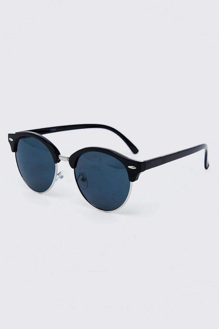 Black svart Retro Round Sunglasses