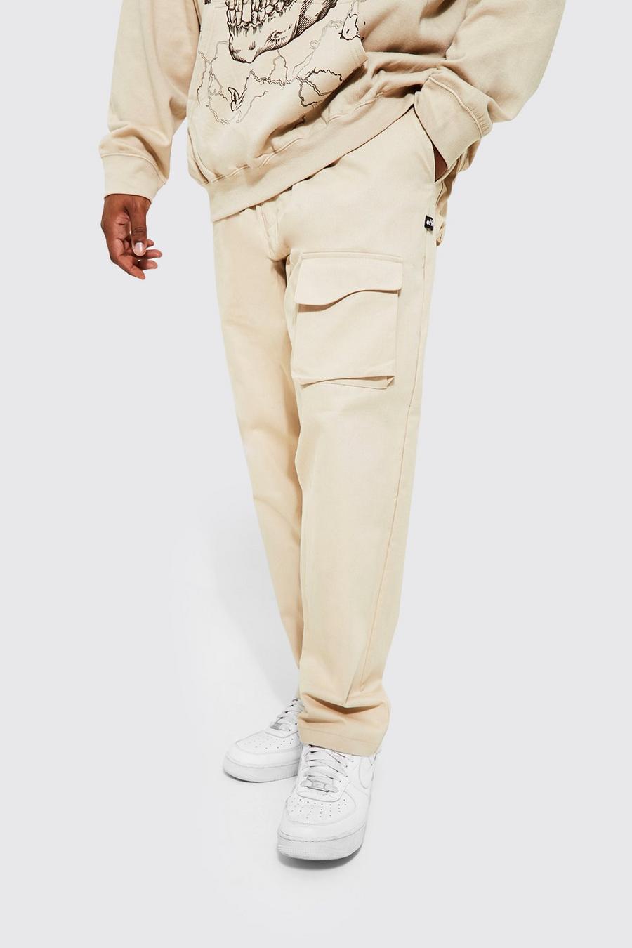 Pantaloni Plu Size Slim Fit con tasche curve, Ecru bianco