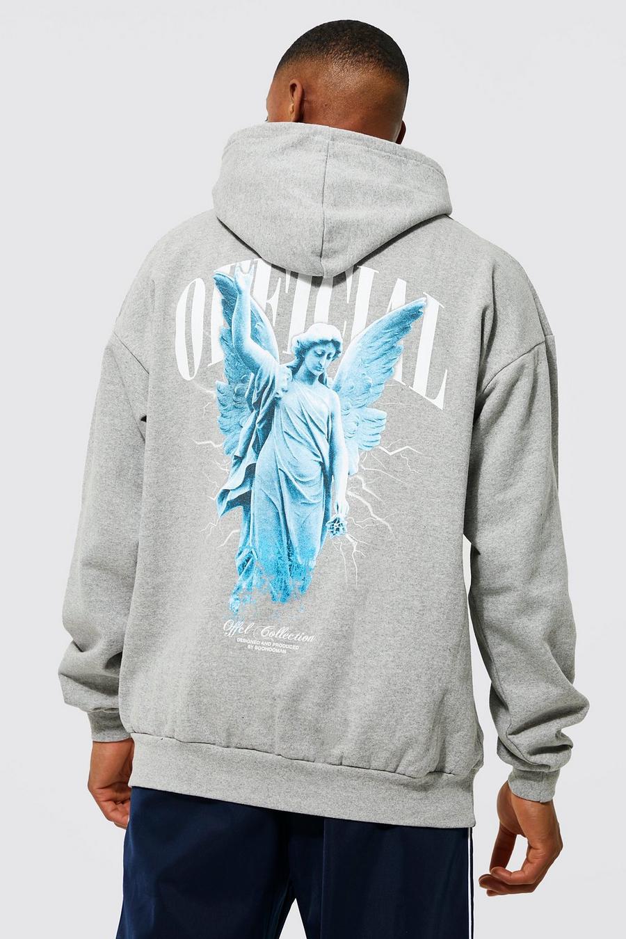 Grey marl Oversized Official Statue Back Print Hoodie image number 1