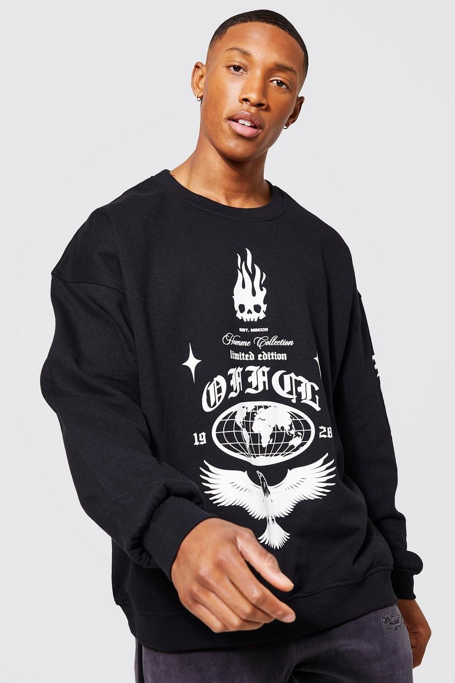 Black Oversized Sleeve Print Sweatshirt image number 1