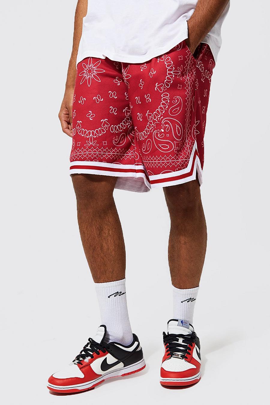 Pantalón deportivo estilo baloncesto con estampado bandana y canalé deportivo, Red image number 1