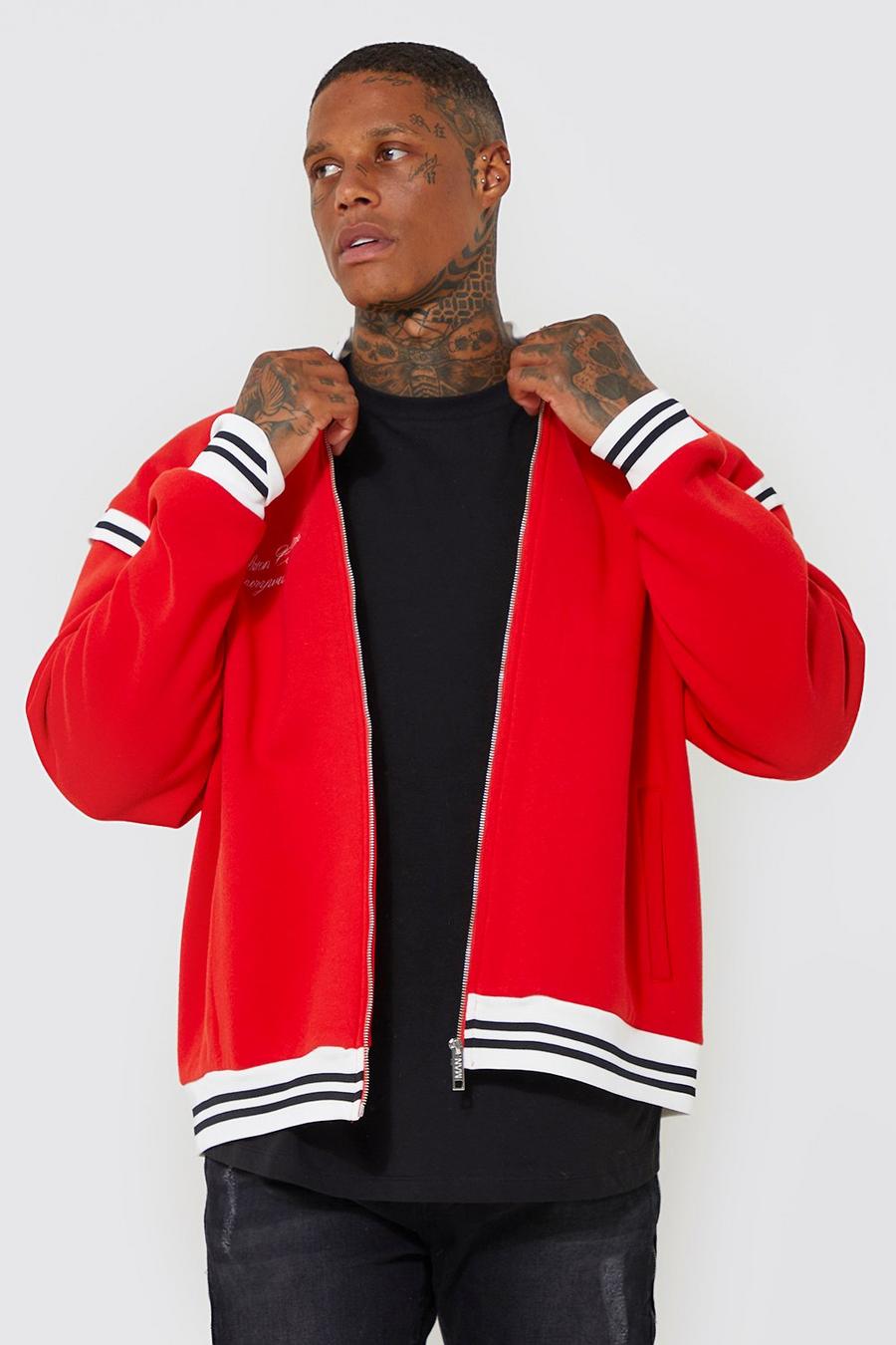 Red Jersey Bomber Jacket With Sports Rib Detail image number 1