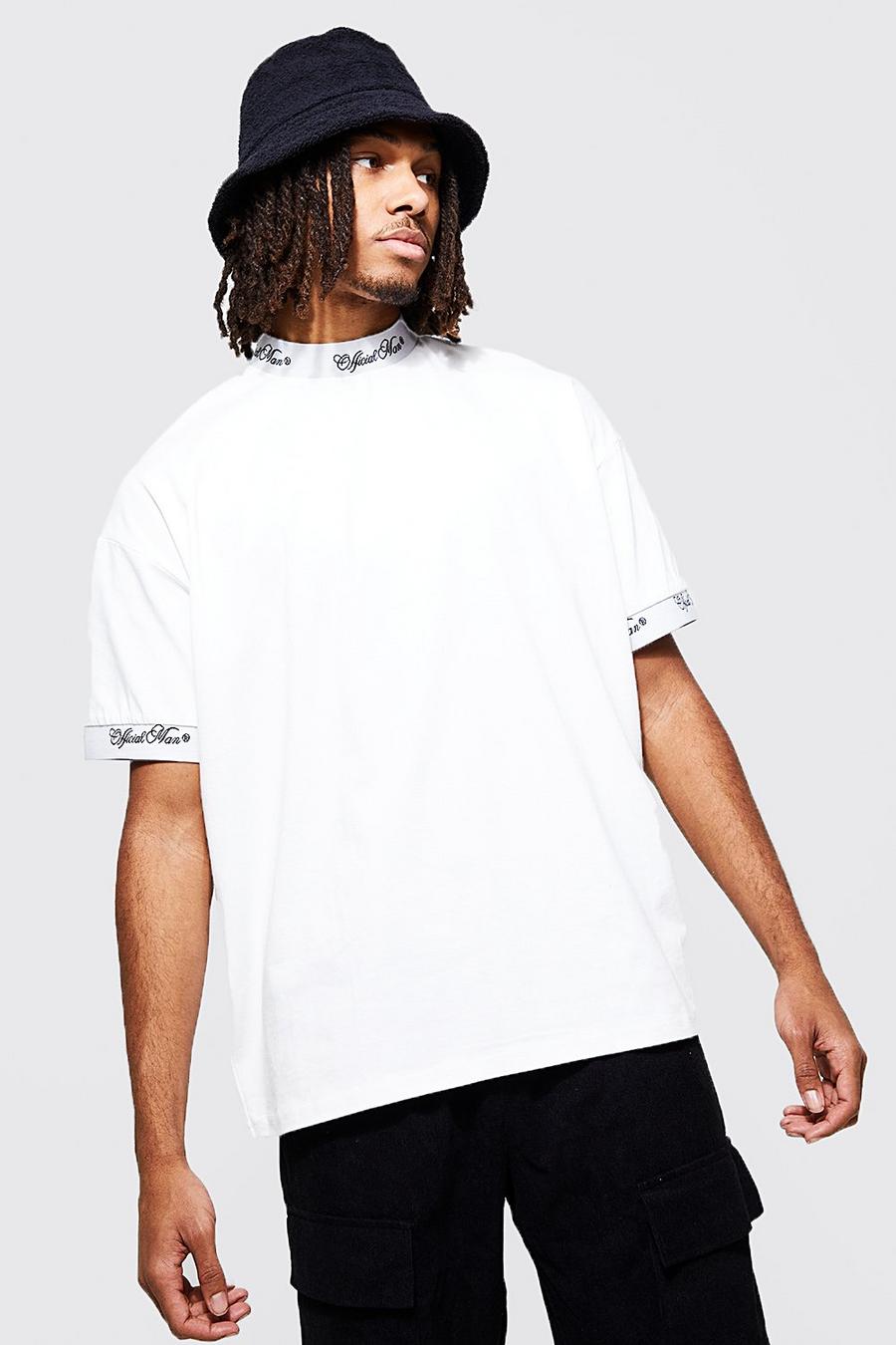 Ecru white Oversized Extended Neck Man Rib T-shirt