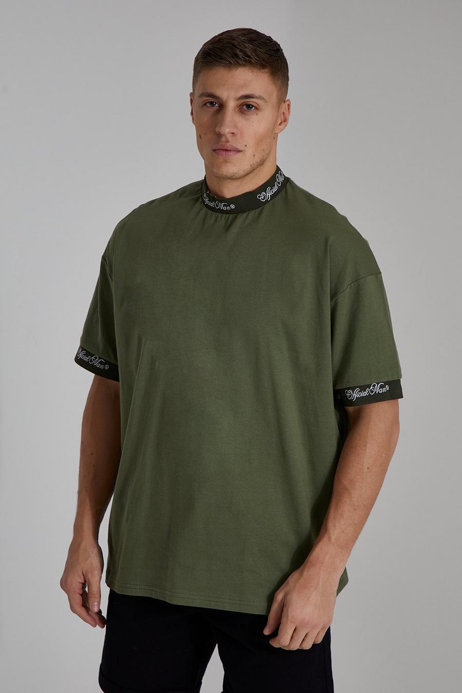 Geripptes Oversize Man T-Shirt, Khaki image number 1