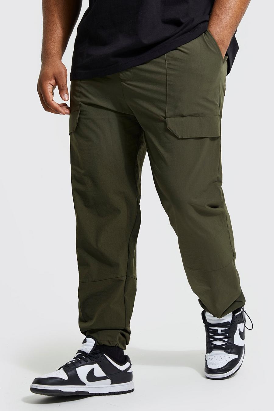 זית gerde מכנסיים בגזרה צרה עם פאנל בסגנון מכנסי עבודה מסדרת Ofcl, מידות גדולות image number 1