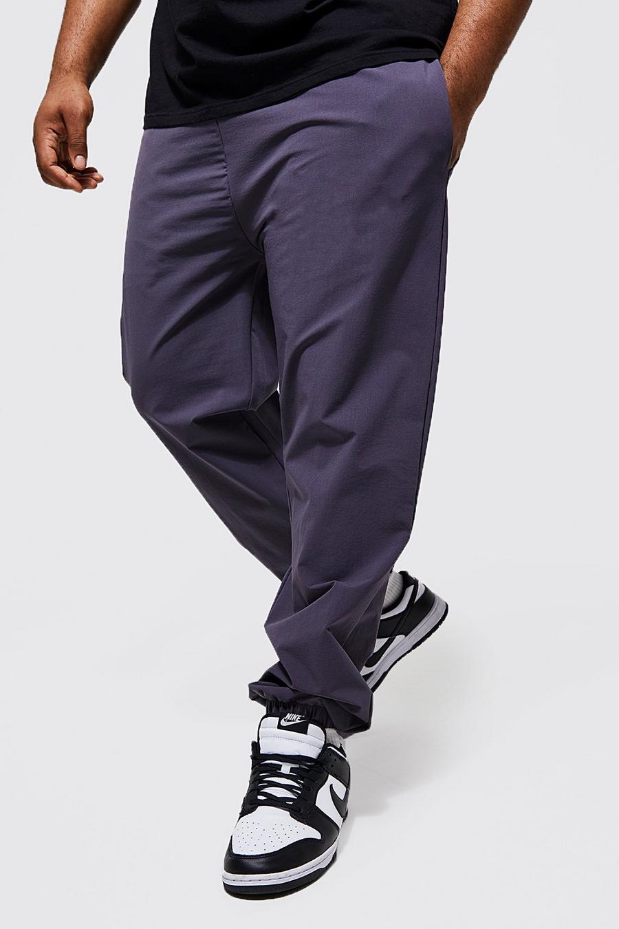 Pantaloni tecnici Plus Size Slim Fit con polsini alle caviglie, Dark grey gris