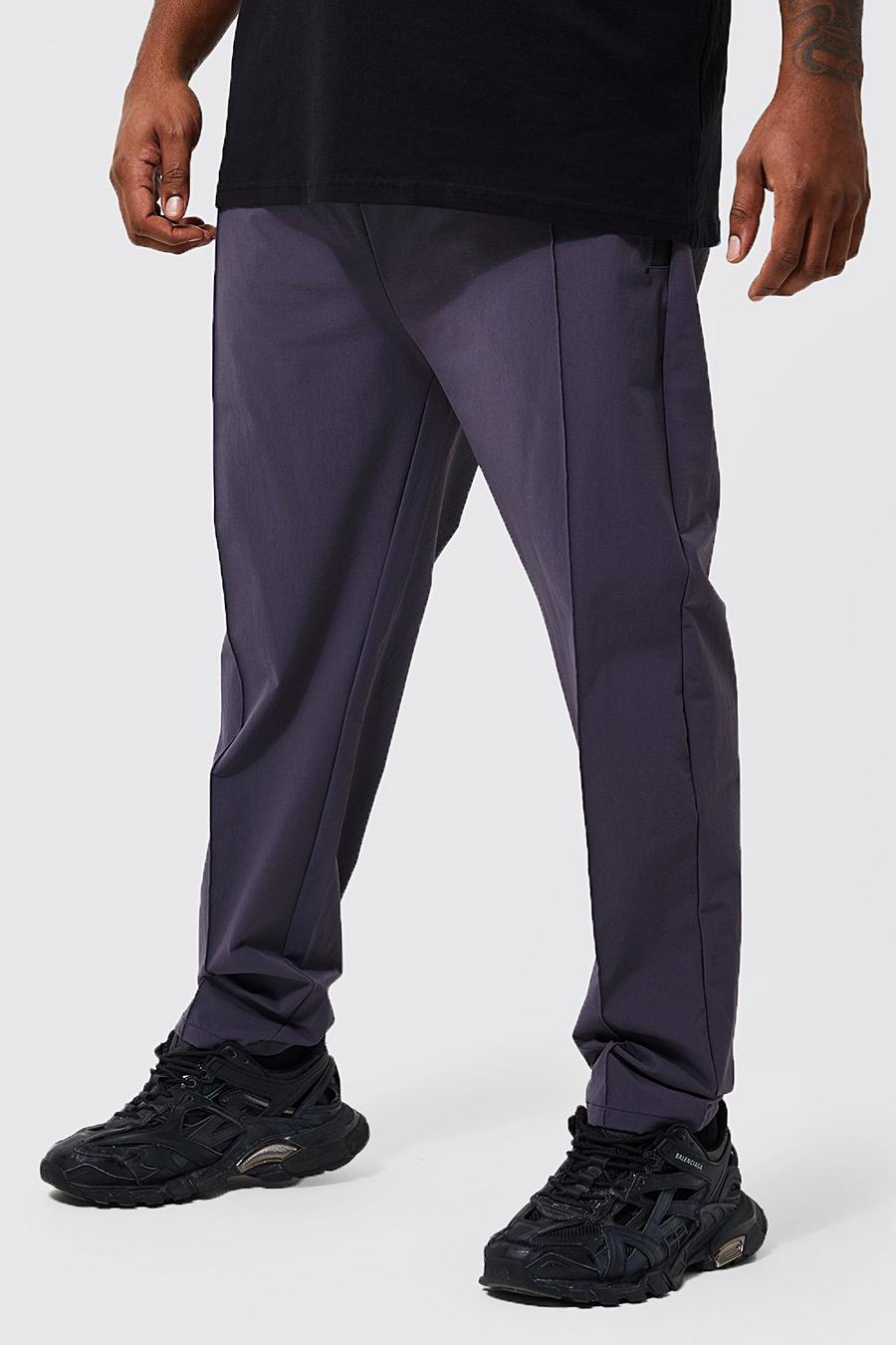 Pantaloni tecnici Plus Size Slim Fit con pieghe frontali, Dark grey