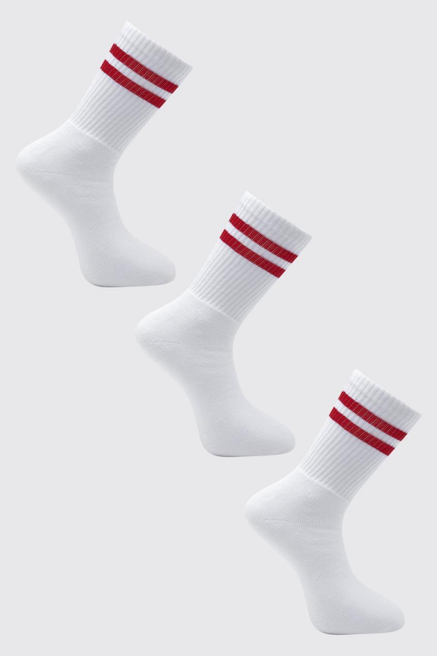 White 3 Pack Coloured Stripe Sport Socks image number 1