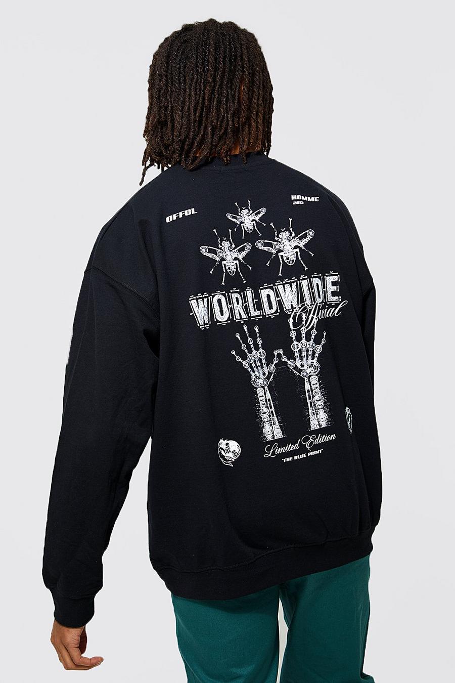 Black Worldwide Oversize sweatshirt med tryck bak image number 1