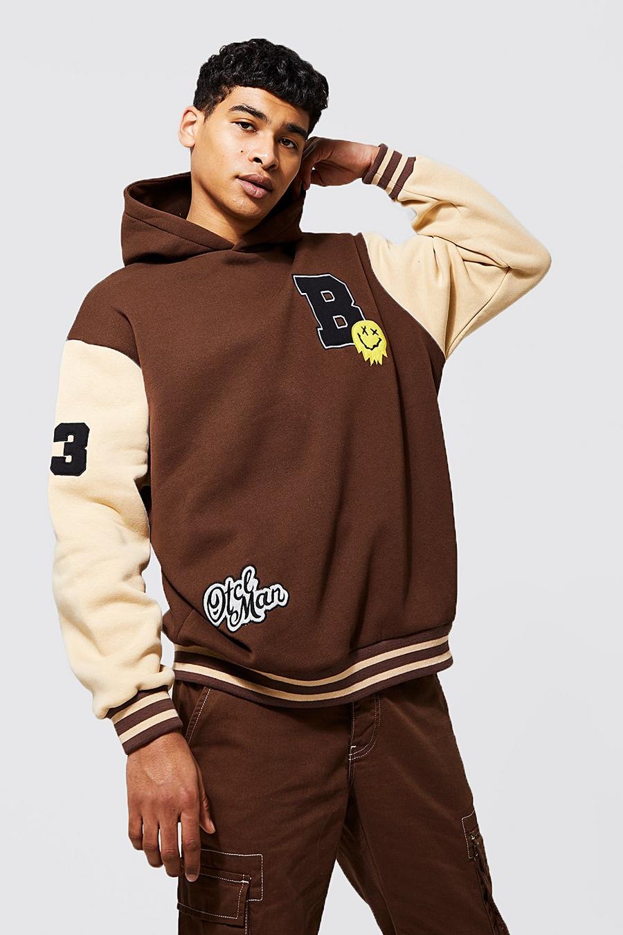 Chocolate brun Oversize hoodie med kontrastdetaljer image number 1