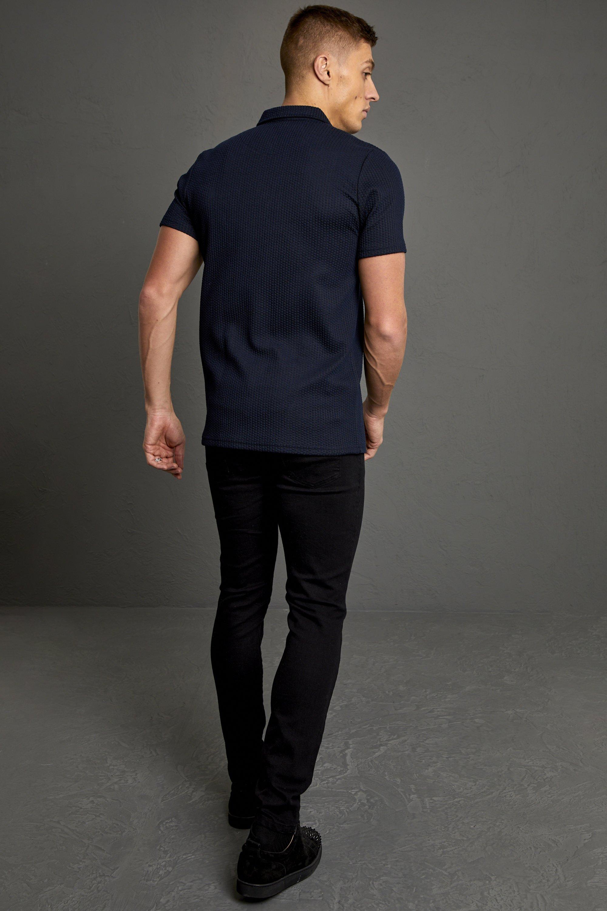 Slim Fit Jacquard Zip Polo | boohoo USA