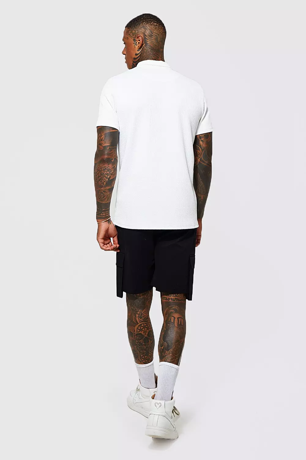 【boohoo】ジップポロシャツ＆スリムショーツ 上下セット boohoo》ジップポロシャツ＆スリムショーツセット (boohoo
