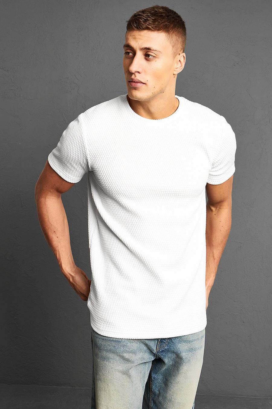T-shirt Slim Fit in jacquard, White bianco