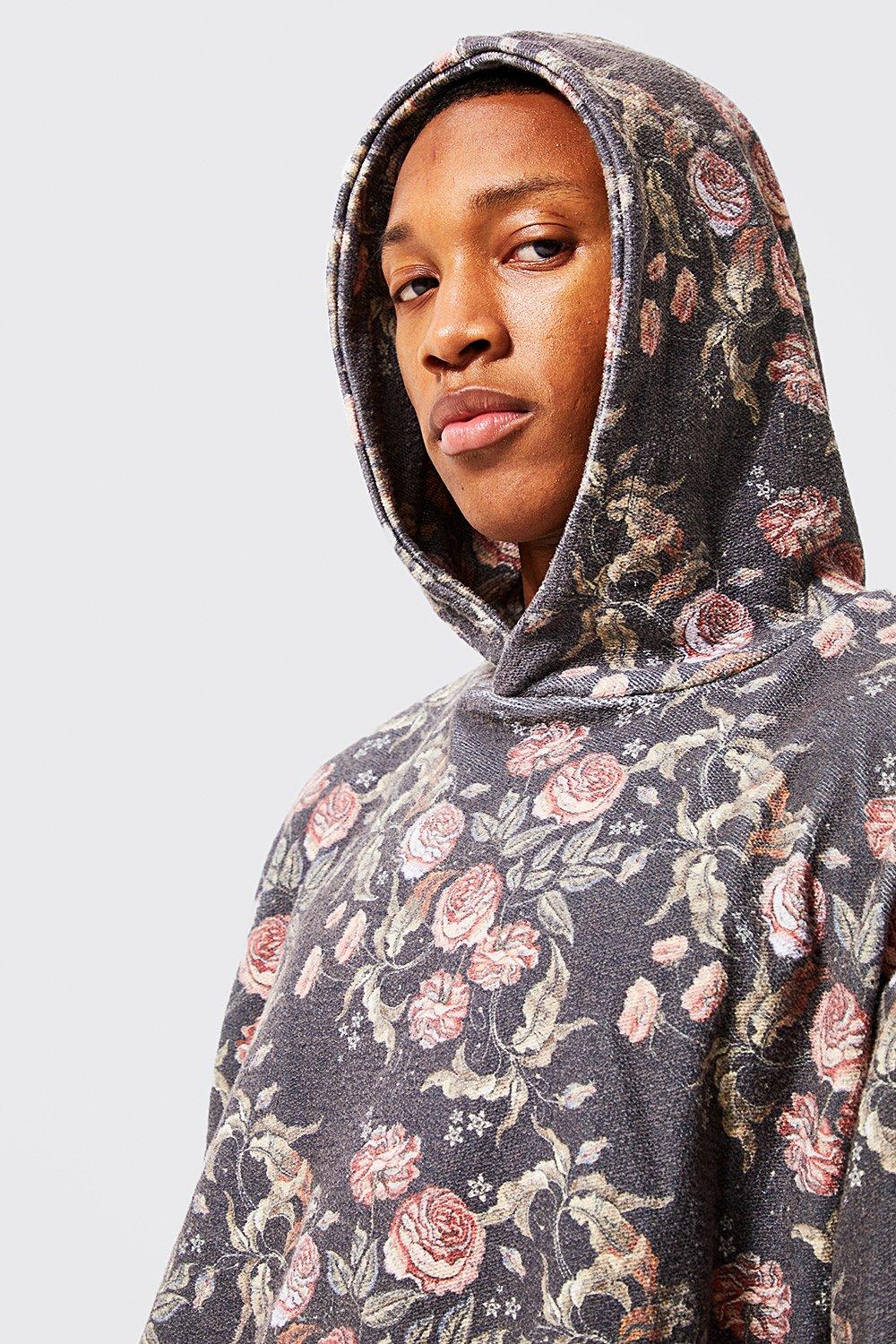 Oversized Tapestry Floral Print Hoodie