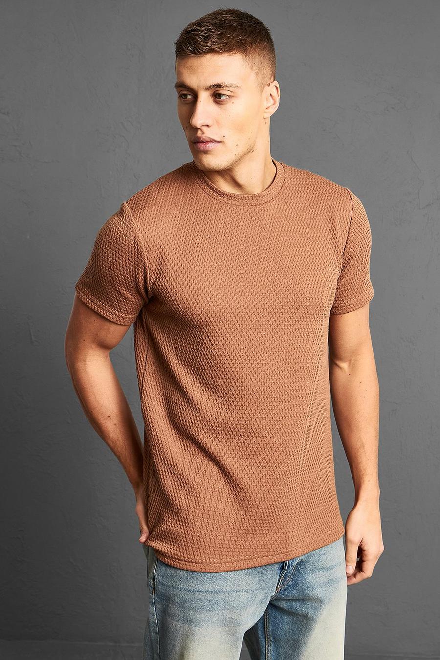 T-shirt Slim Fit in jacquard, Taupe image number 1