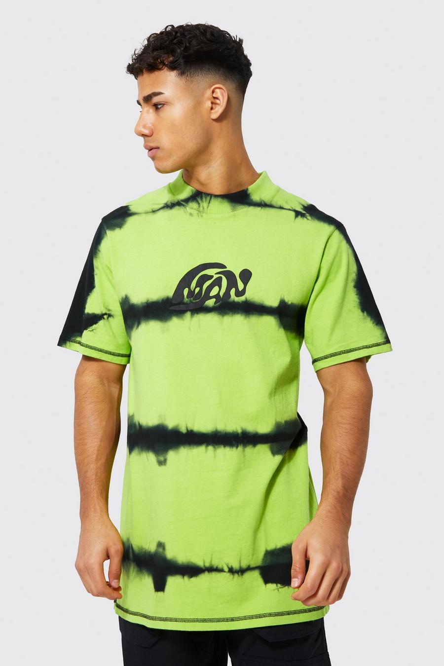 Lime Longline Tie Dye Man Print T-shirt image number 1