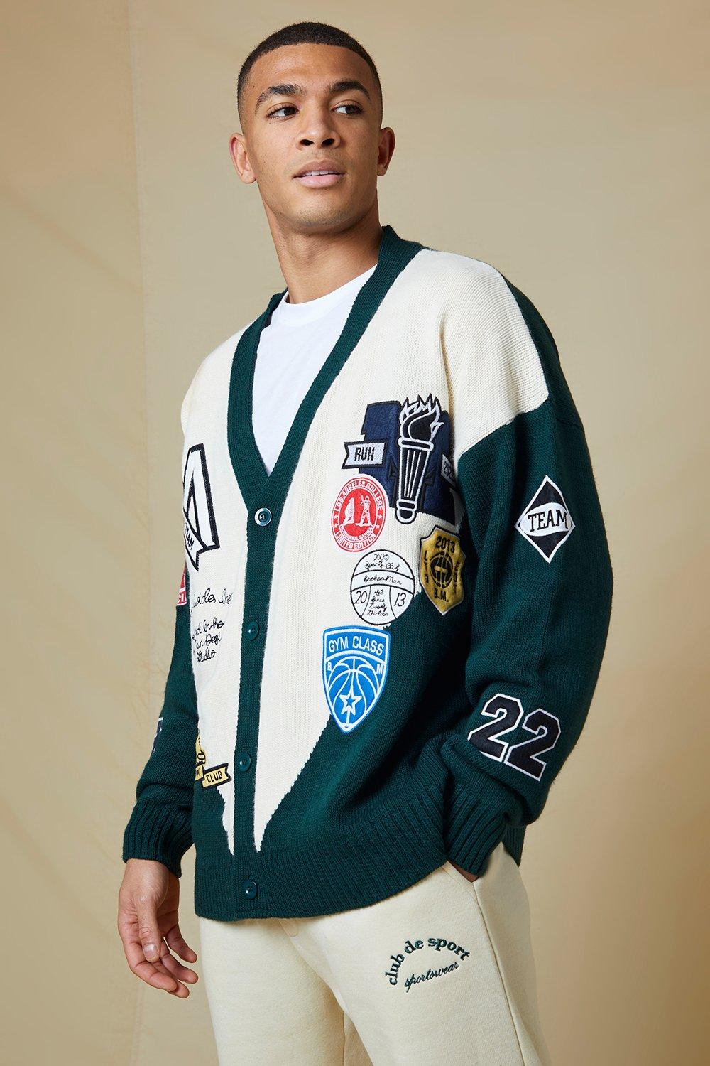 Oversized Colour Block Varsity Badge Cardigan