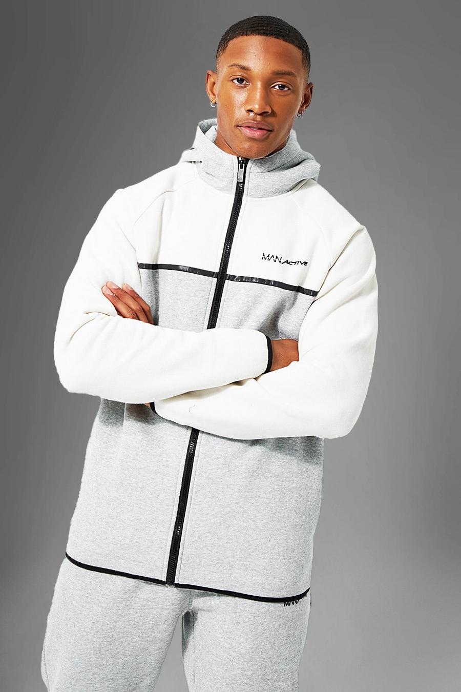 Sweat à capuche de sport zippé style color block - MAN Active, Grey marl image number 1