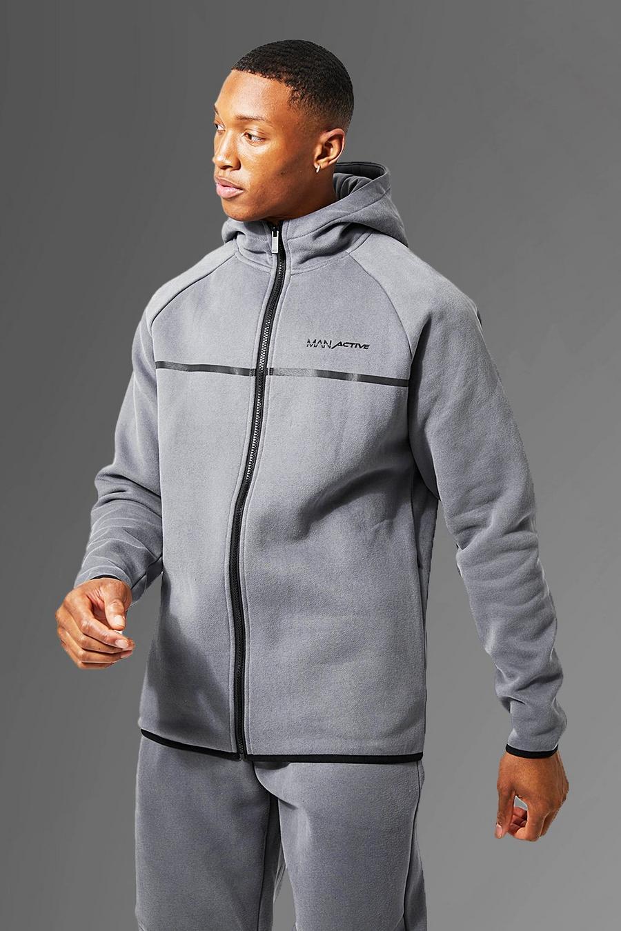 Charcoal Man Active Zip Through Extended Neck Hoodie image number 1