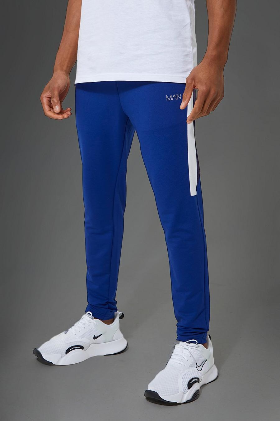 Navy blu oltremare מכנסי טרנינג ספורטיביים לאימונים עם פאנל ודוגמה מסדרת Man image number 1
