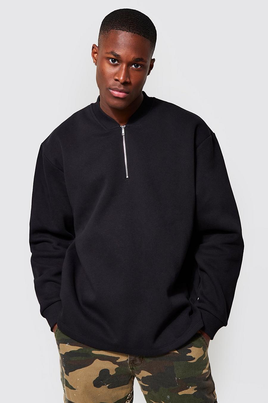 Sweatshirt mit halbem Reißverschluss, Black