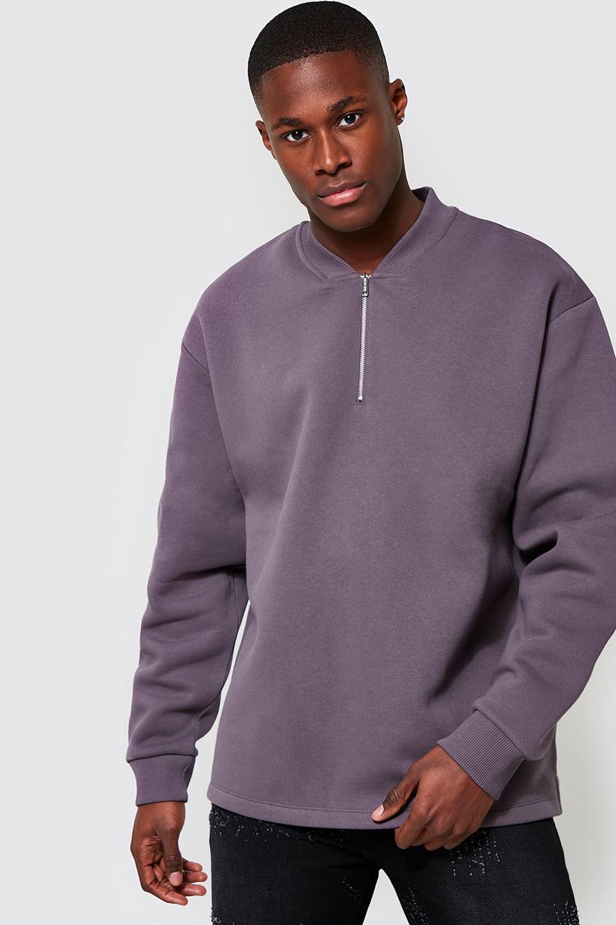 Charcoal grå Bomber Neck Half Zip Sweater