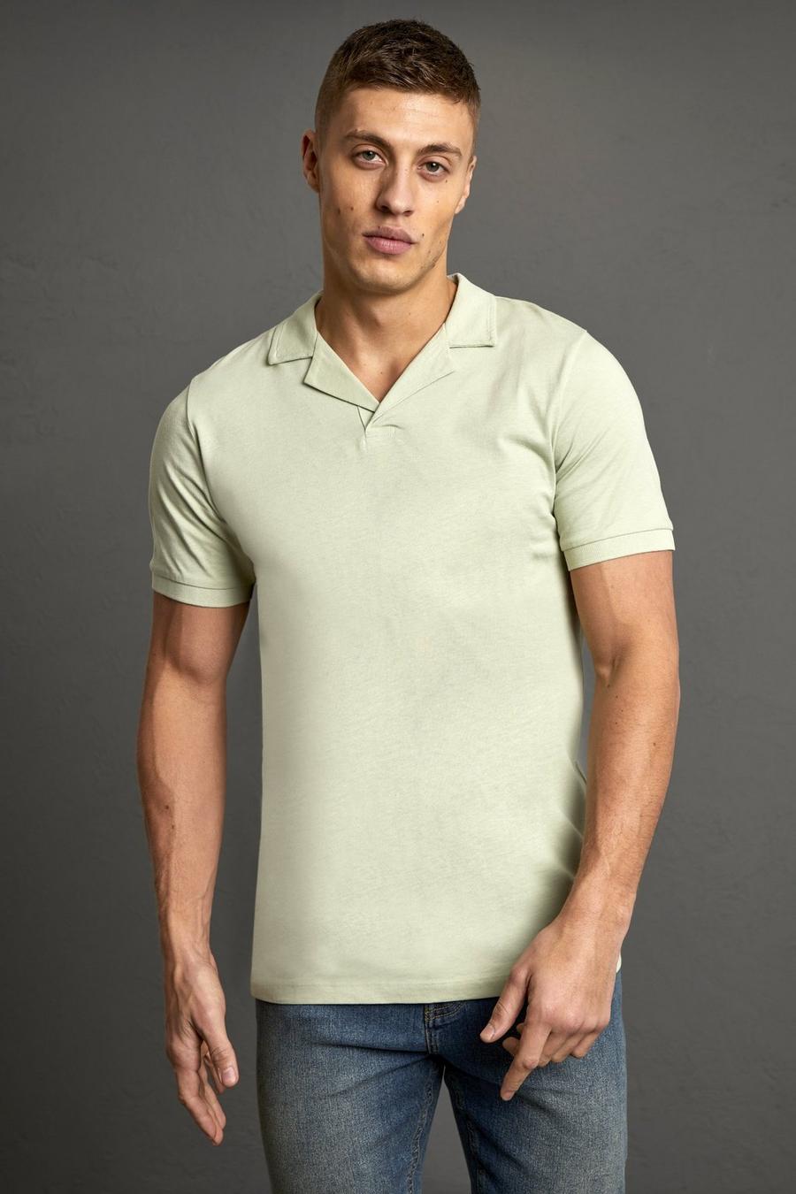Sage green Slim Fit Revere Collar Polo