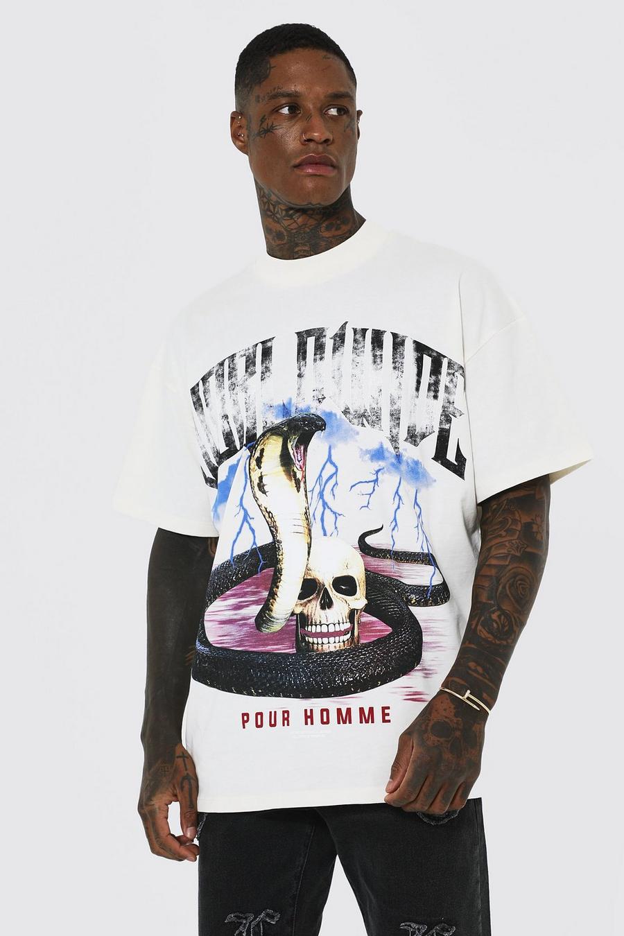 Ecru blanco Oversized Extended Neck Graphic T-shirt image number 1