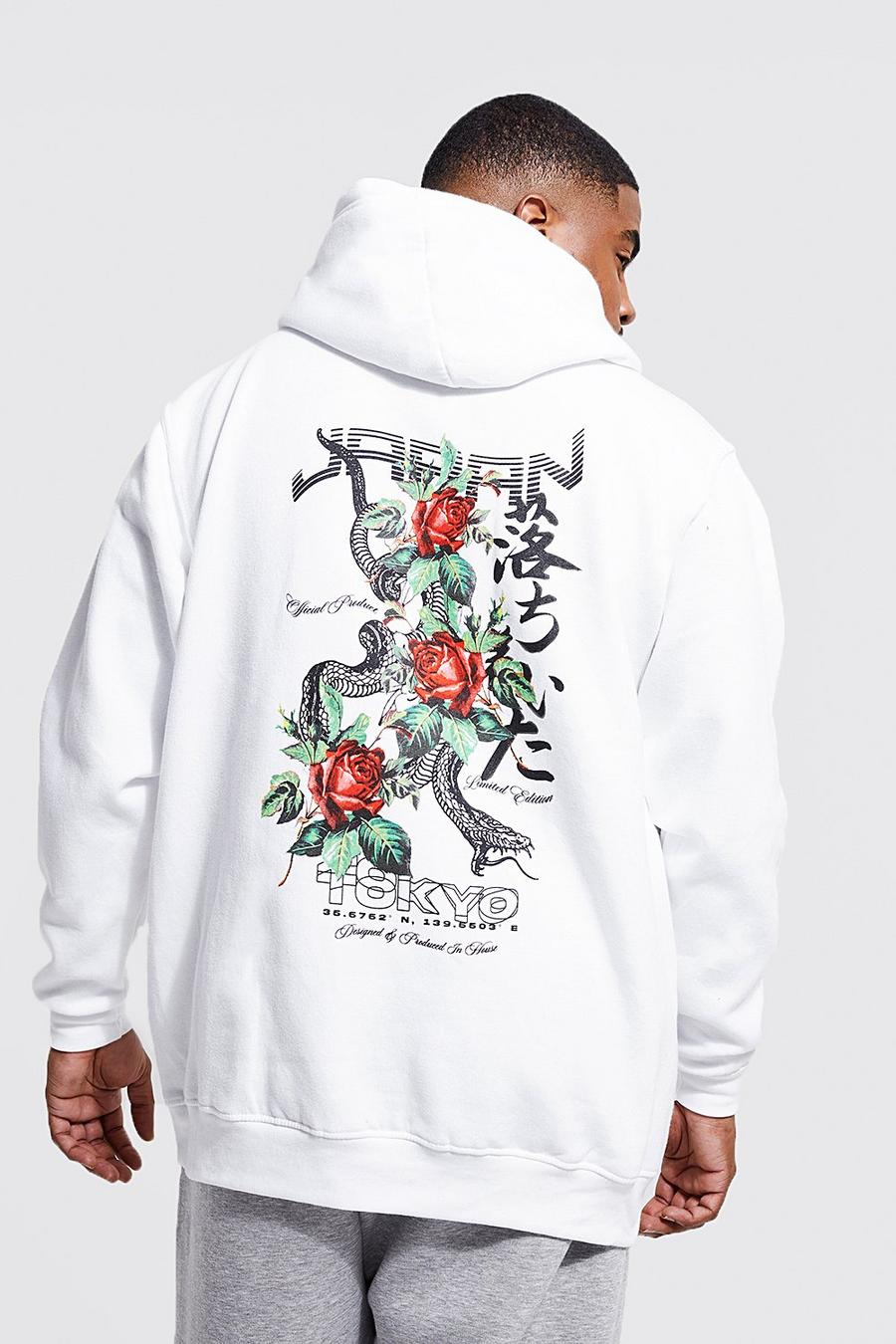 White Plus Snake And Rose Back Print Hoodie image number 1