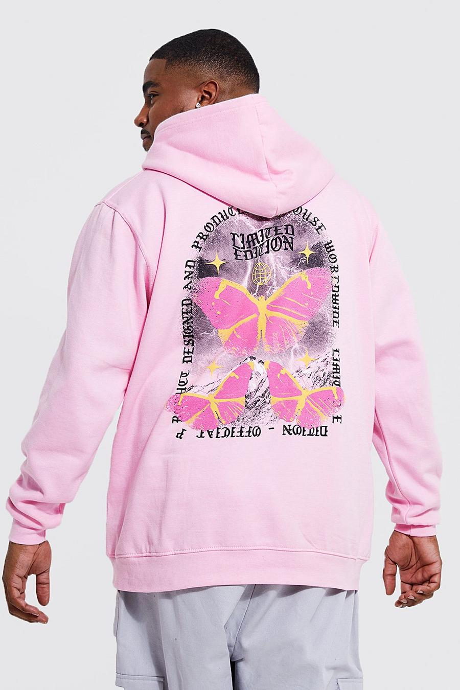 Light pink rosa Plus Butterfly Front And Back Print Hoodie image number 1