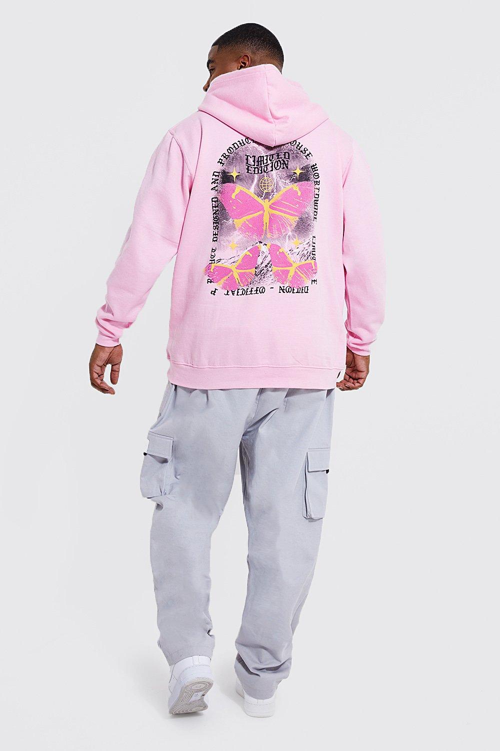 Hoodie - Light pink/butterfly - Men