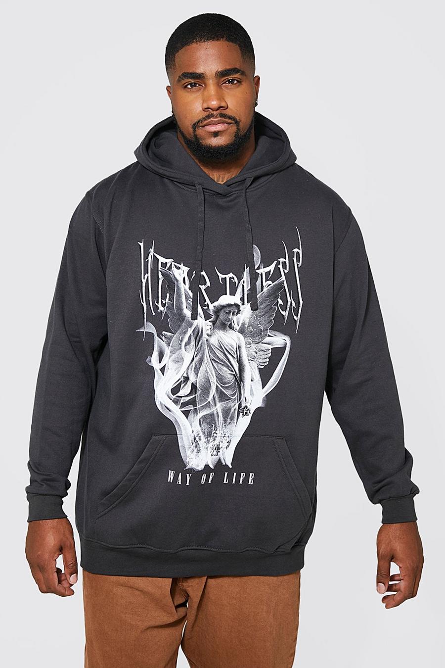 Charcoal Plus Heartless Angel Front Print Hoodie image number 1