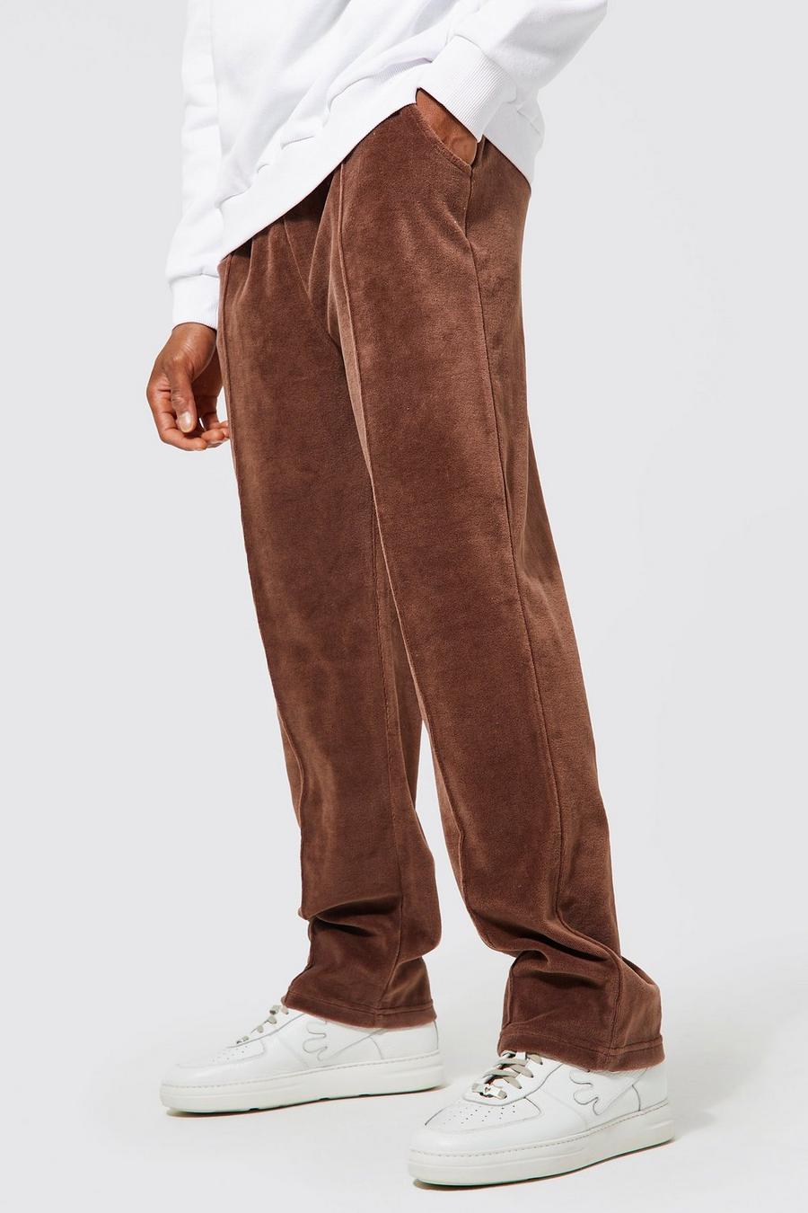 Velour-Jogginghose mit weitem Bein, Chocolate brown