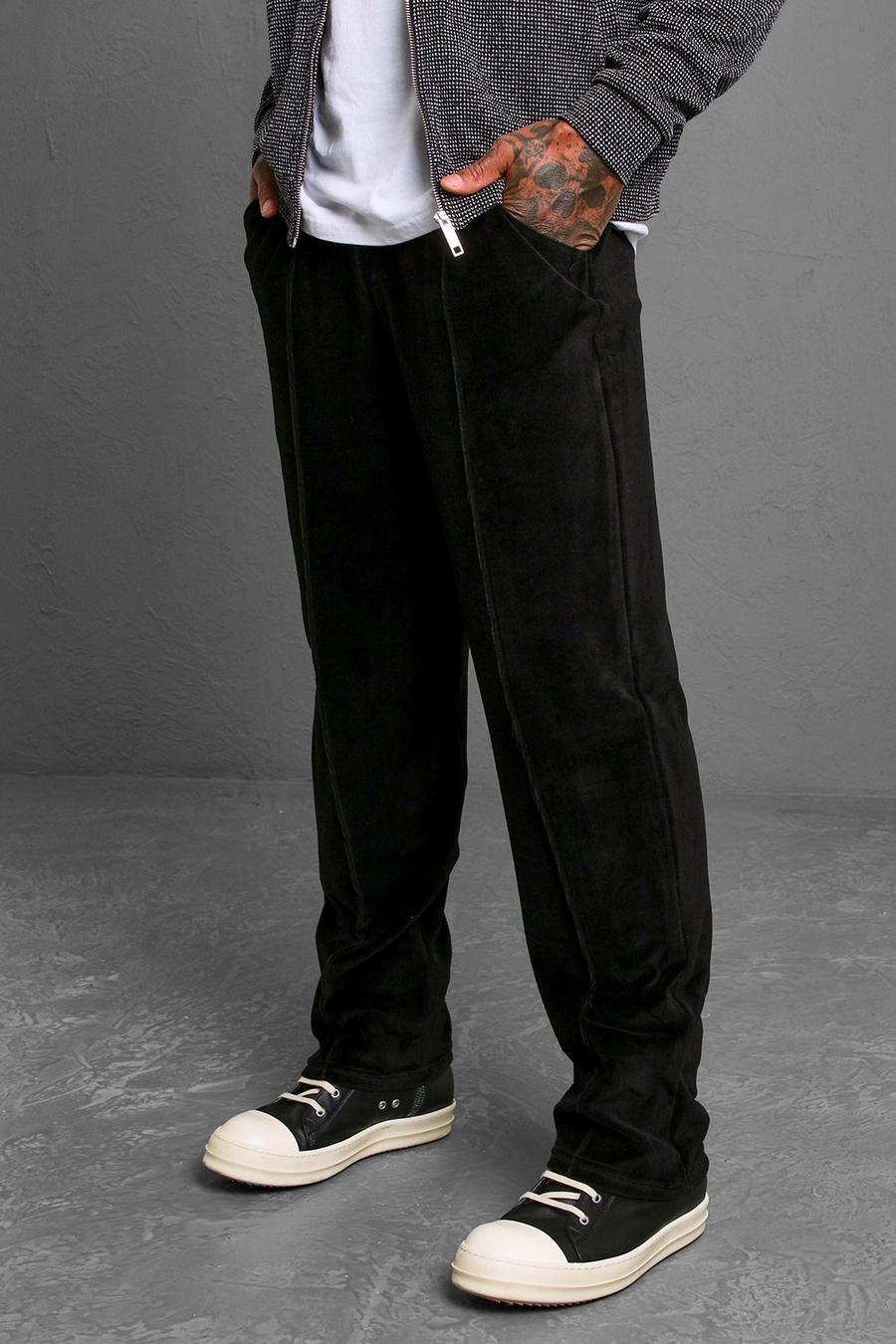 Pantalón deportivo de pernera ancha y terciopelo con alforza, Black negro