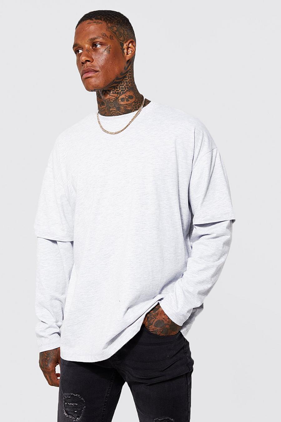 Ash grey Oversized Faux Layer Long Sleeve T-shirt
