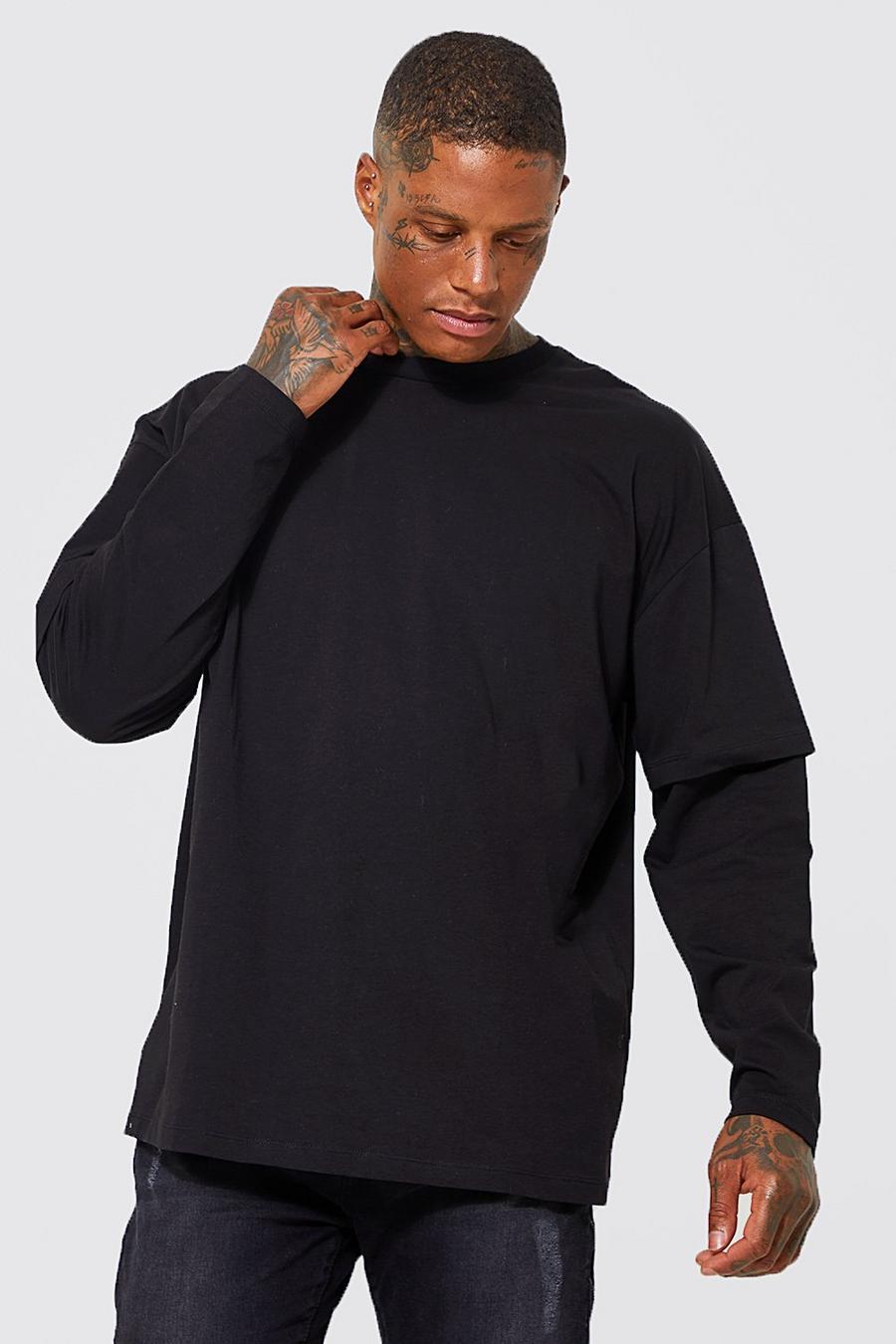 Black Oversized Faux Layer Long Sleeve T-shirt image number 1