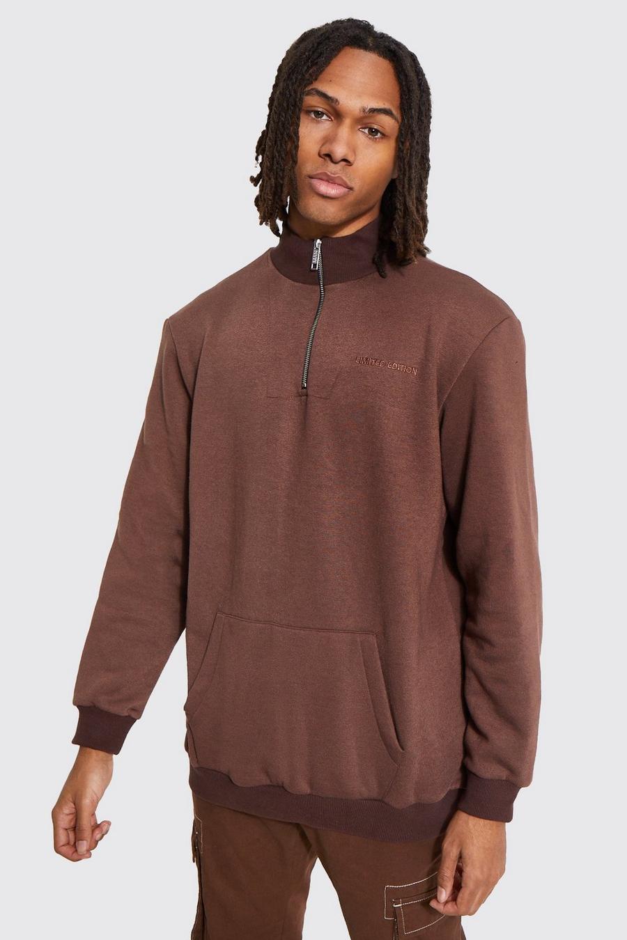 Chocolate brun Oversize sweatshirt med kort dragkedja