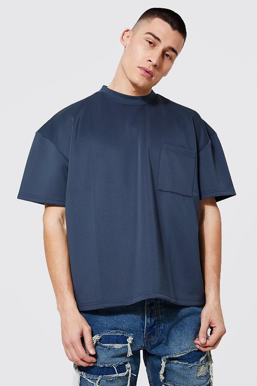 Mid blue Scuba Boxy Fit T-shirt With Pocket