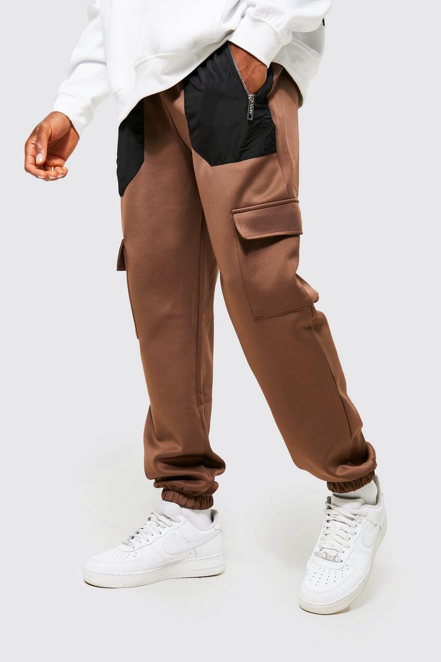 Taupe Scuba Slim Fit Jogger With Zip Detail image number 1