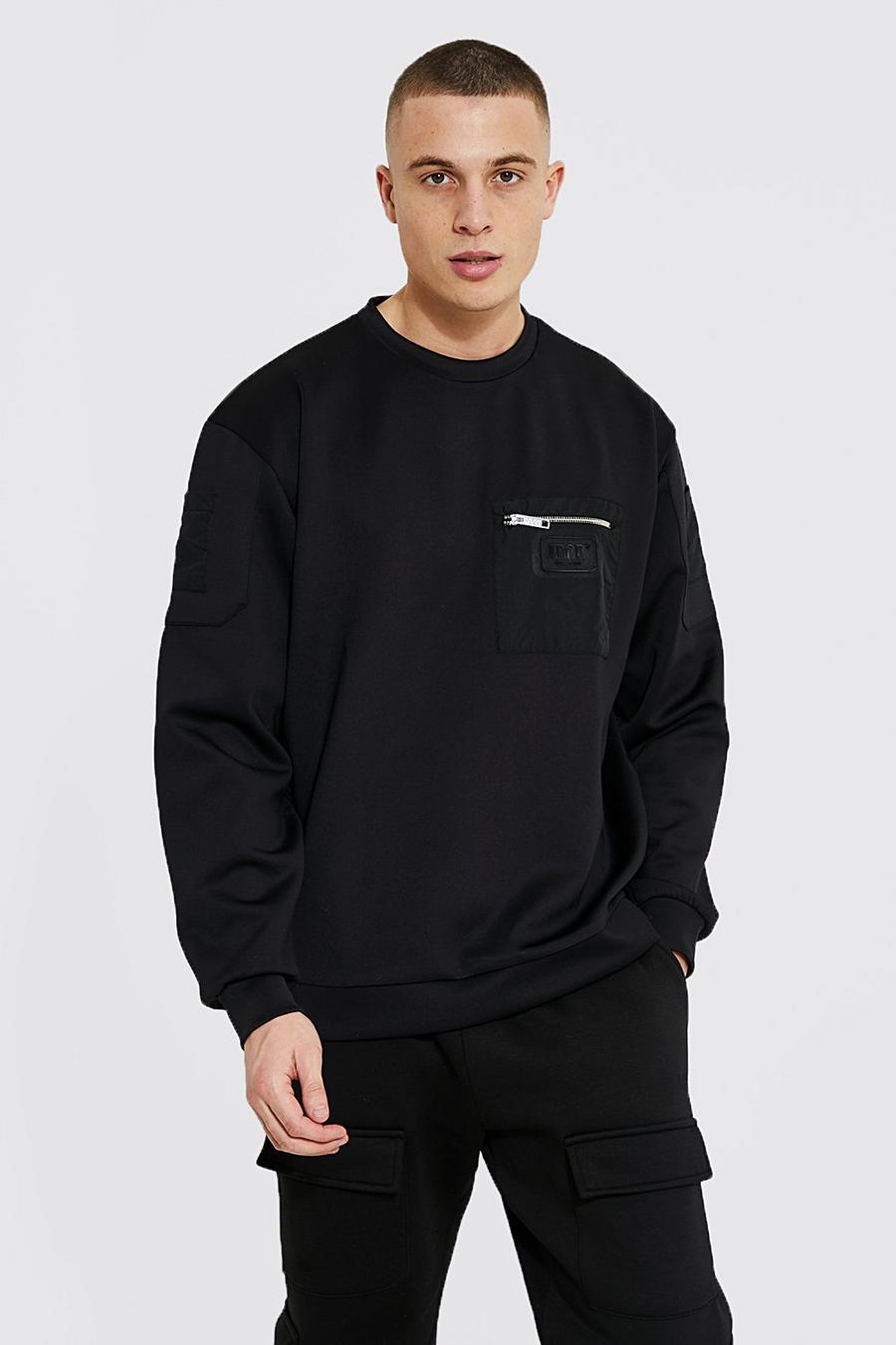 Black Sweatshirt i scuba med hög halsmudd och nylonficka image number 1