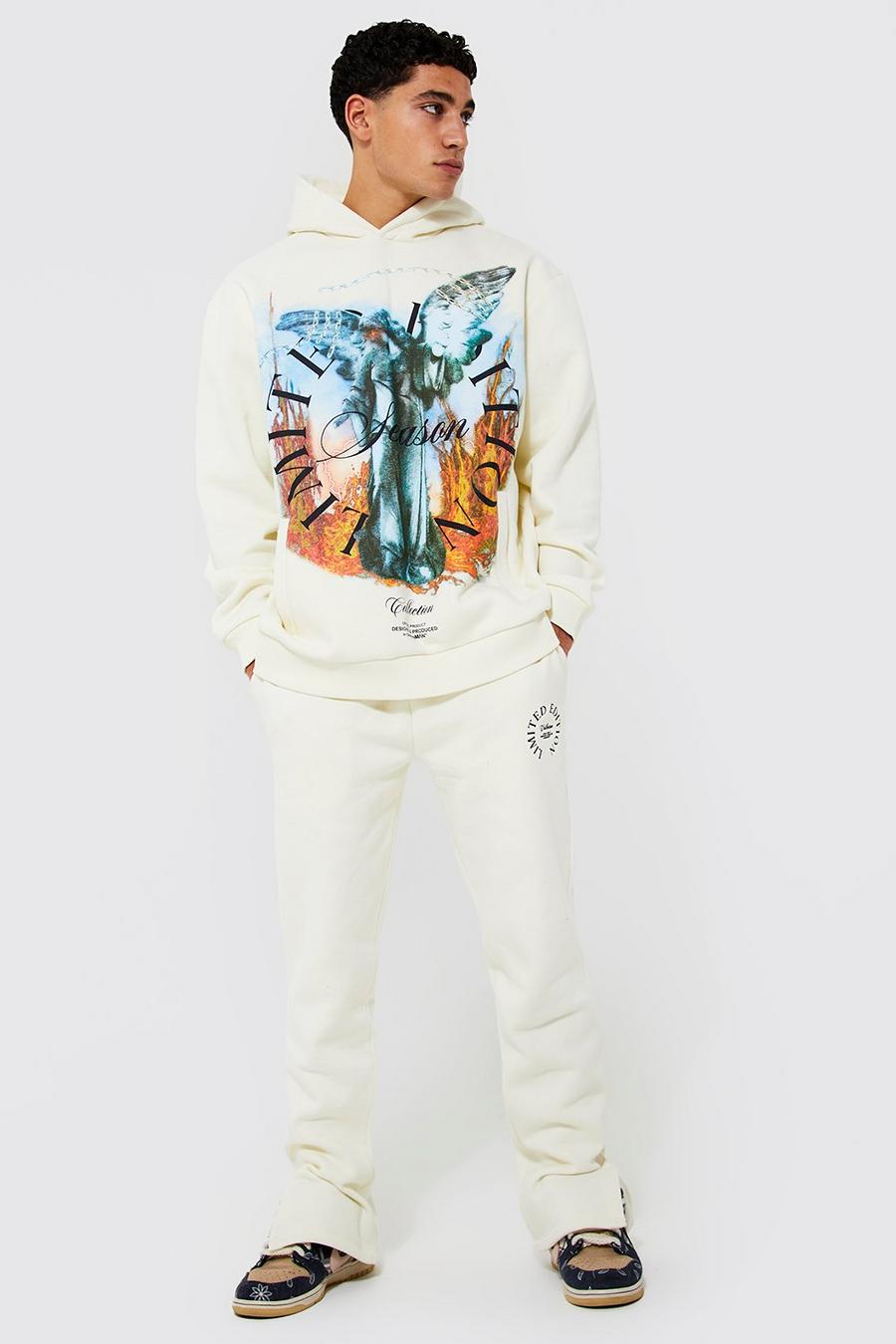 Ecru Oversized Statue Graphic Hooded Tracksuit image number 1