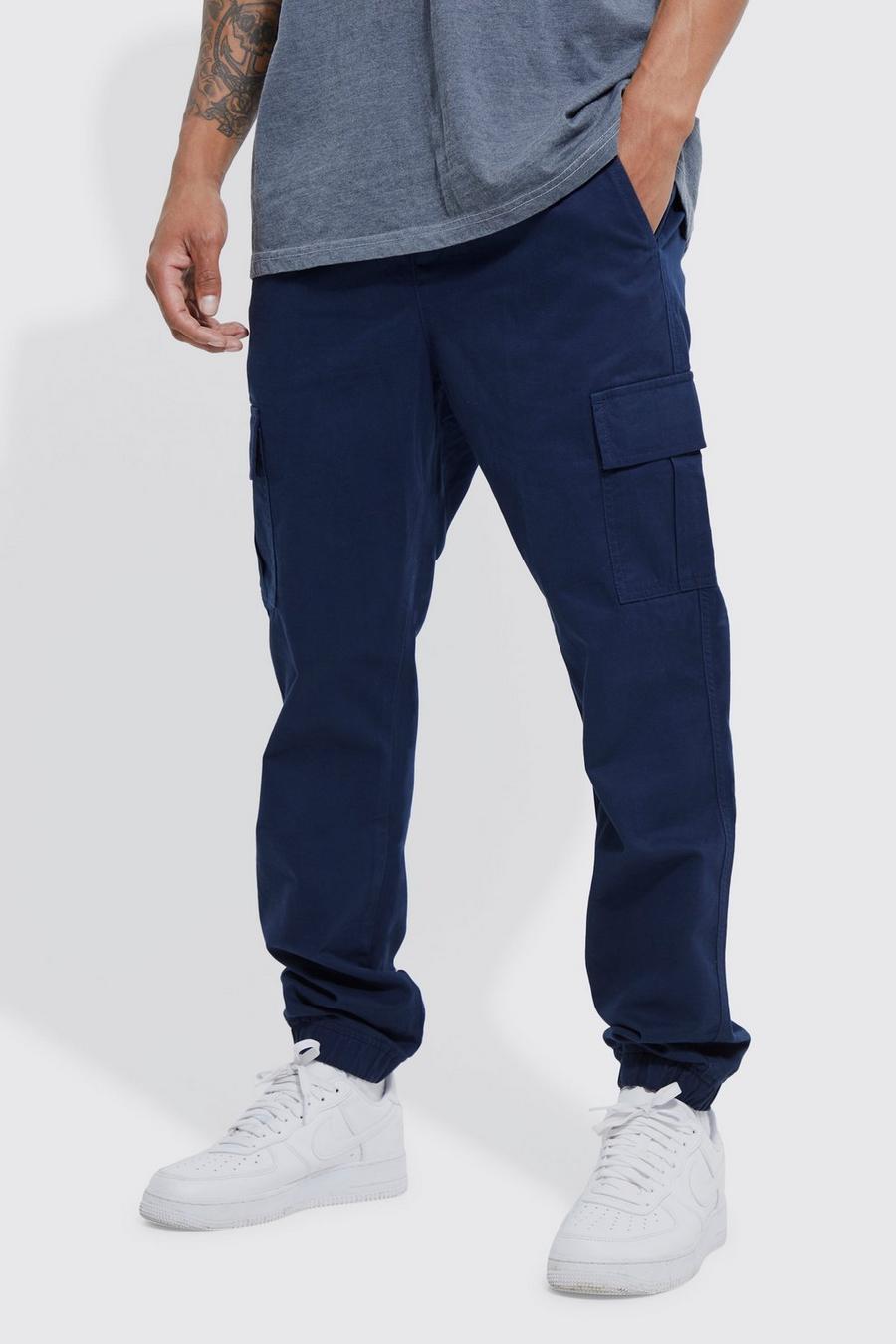 Navy Regular Fit Cargo Trousers
