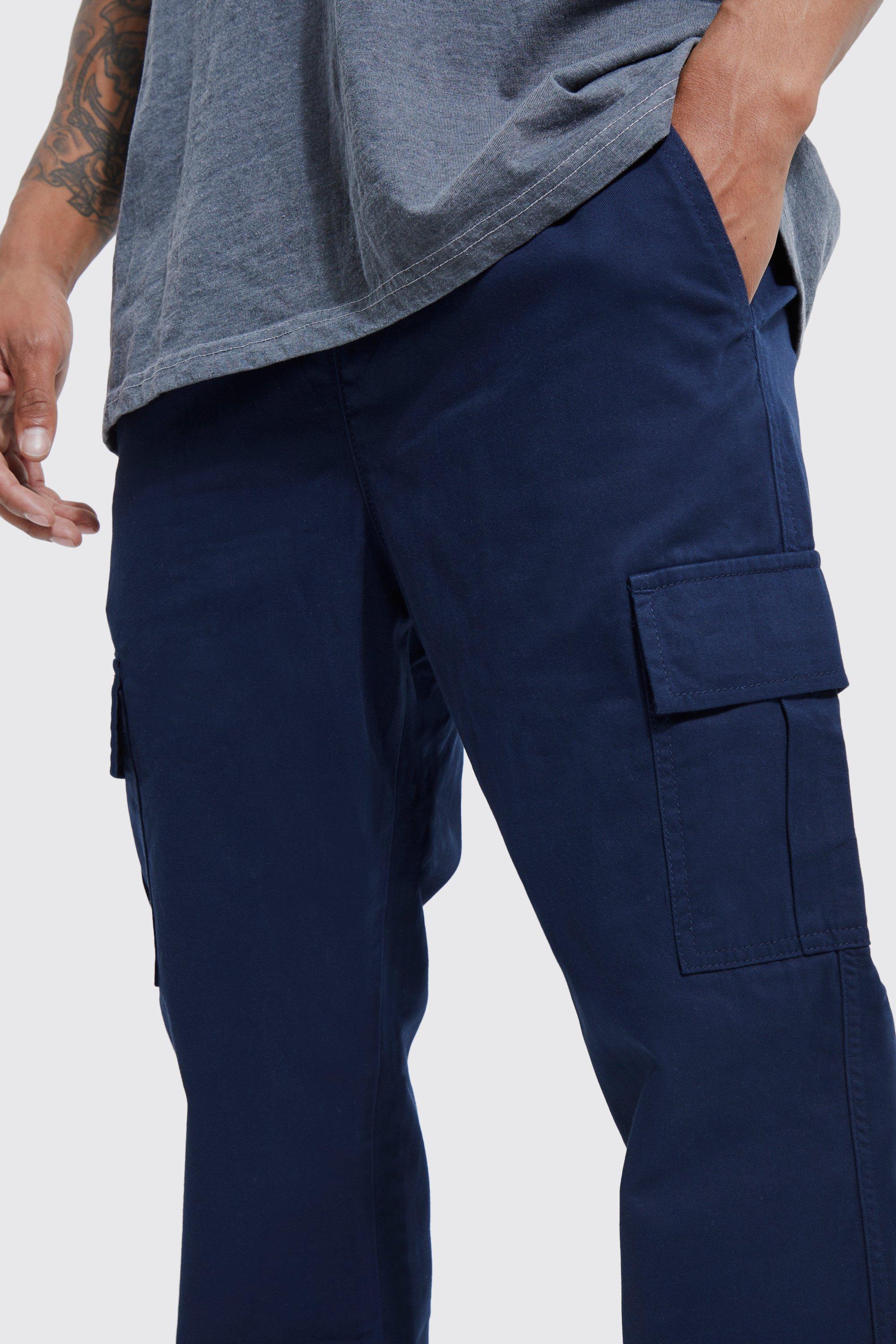 Buy Navy Blue Slim Cotton Stretch Cargo Trousers from the Next UK online  shop