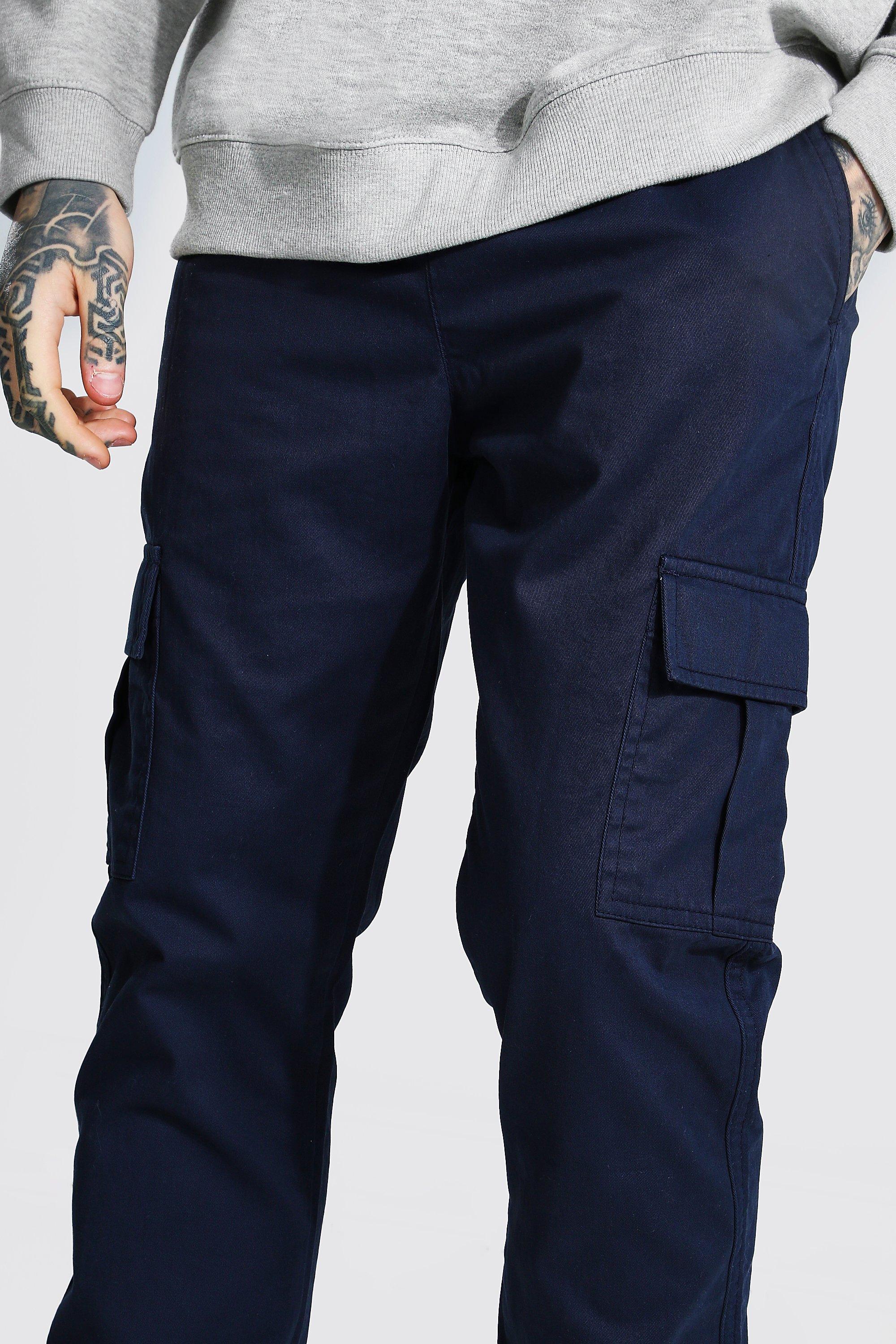 Mens elasticated sale waist cargo trousers