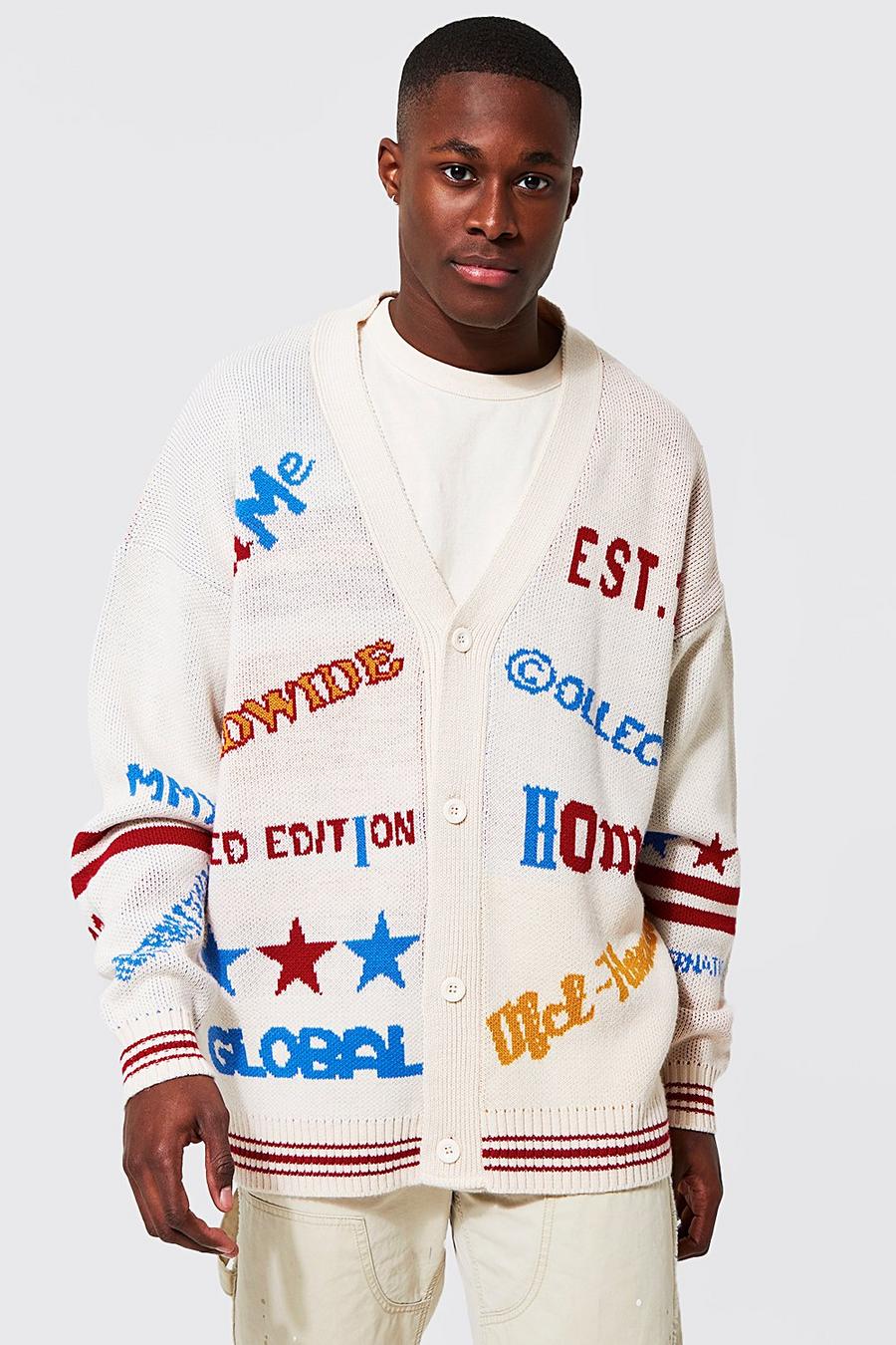 Oversized Moto Graphic Knitted Cardigan | boohoo USA Oversized Moto Graphic Knitted Cardigan | boohoo USA