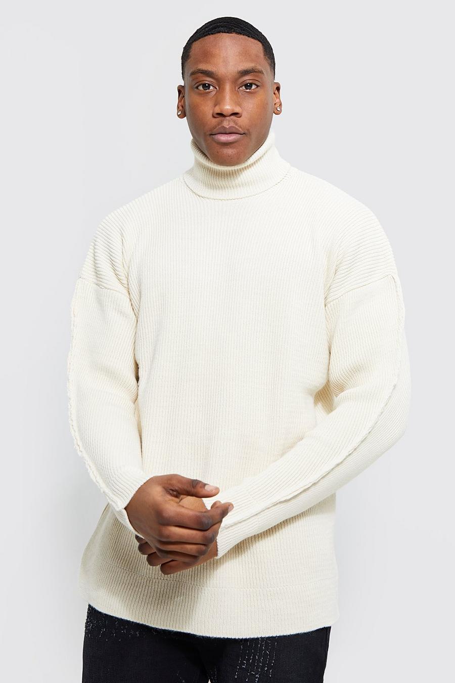Cream vit Oversized Chunky Roll Neck With Exposed Seams