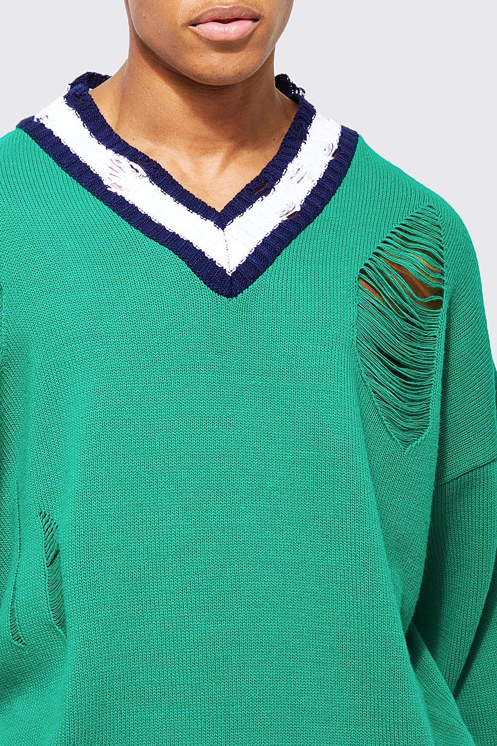 Men's v shop neck striped sweater