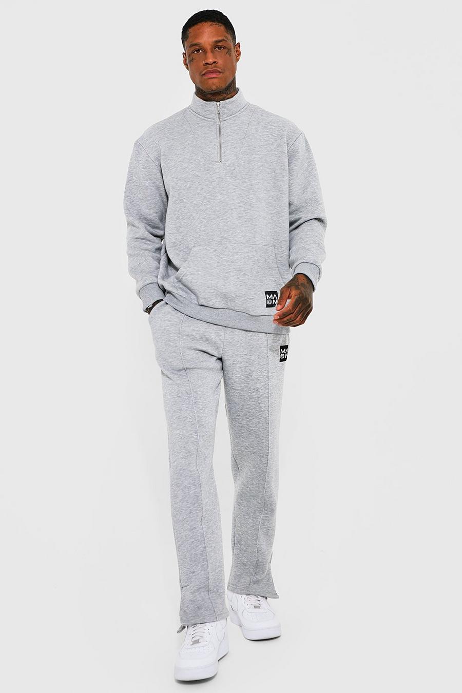 Oversize Man Trainingsanzug mit Trichterkragen und geteiltem Saum, Grey marl image number 1